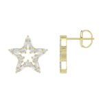 18K YELLOW GOLD 1/2CT ROUND/BAGUETTE DIAMOND LADIES EARRINGS - Image 2