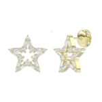 18K YELLOW GOLD 1/2CT ROUND/BAGUETTE DIAMOND LADIES EARRINGS - Image 3