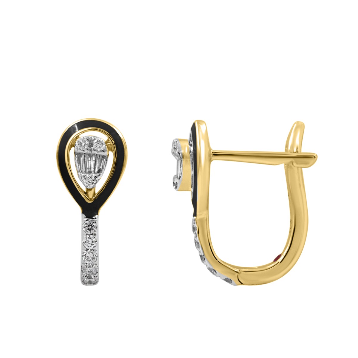 19175151_VA23859Y-BLK-1201x1201.jpg 18K YELLOW GOLD 1/3CT ROUND/BAGUETTE DIAMOND LADIES EARRINGS (MIDNIGHT BLACK ENAMEL) - Image 1