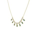 18K YELLOW GOLD 1/3CT ROUND/BAGUETTE DIAMOND LADIES NECKLACE(COLOR STONE GREEN EMERALD DIAMOND 1/5CT) - Image 3