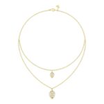18K YELLOW GOLD 1/6CT ROUND/BAGUETTE DIAMOND LADIES NECKLACE (SOFT WHITE ENAMEL)