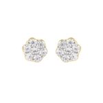 18K YELLOW GOLD 1CT ROUND DIAMOND LADIES FLOWER EARRINGS