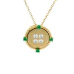 18K YELLOW GOLD 5/8CT ROUND DIAMOND LADIES PENDANT (CENTER STONE ROUND/EMERALD DIAMOND 1/2CT)