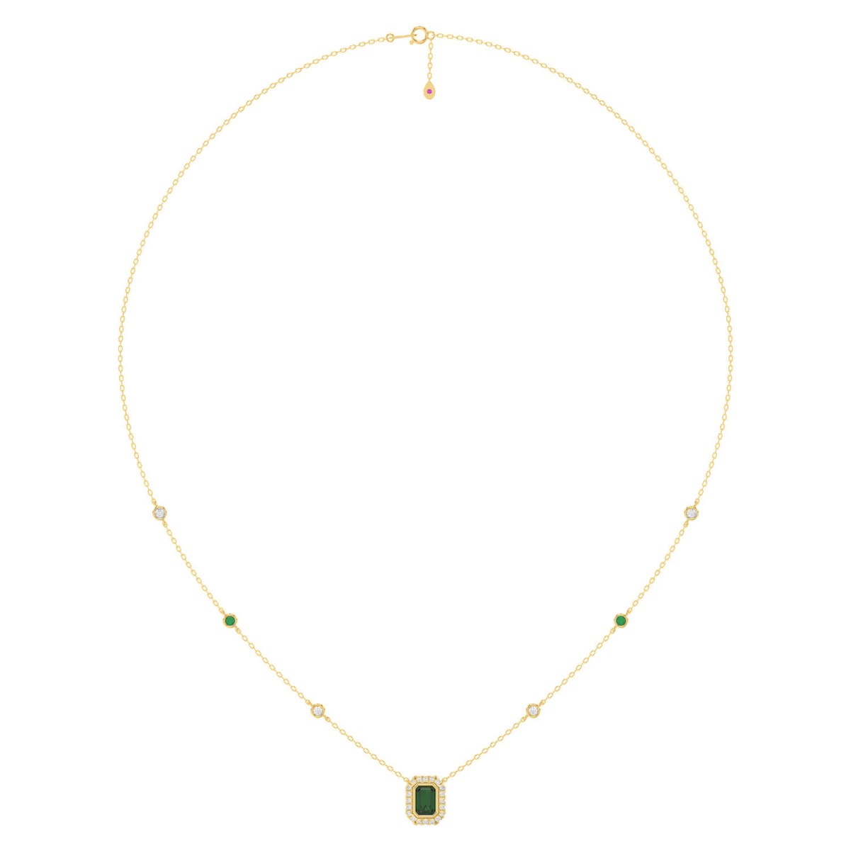 19175231_VA27880Y-1201x1201.jpg 18K YELLOW GOLD 7/8CT ROUND/EMERALD DIAMOND LADIES NECKLACE (CENTER STONE GREEN EMERALD 1/2CT/GREEN EMERALD ROUND 1/15CT) - Image 1