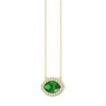 18K YELLOW GOLD 7/8CT ROUND/MARQUISE DIAMOND LADIES NECKLACE(COLOR STONE MARQUISE GREEN EMERALD DIAMOND 3/4CT) - Image 2