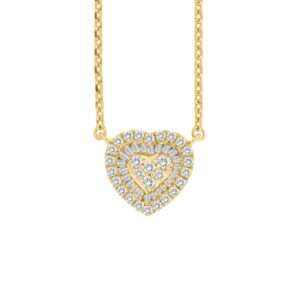 14K YELLOW GOLD 1/2CT ROUND/BAGUETTE DIAMOND LADIES NECKLACE