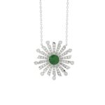 18K WHITE GOLD 1 1/2CT ROUND/BAGUETTE DIAMOND LADIES NECKLACE(COLOR STONE EMERALD/ROUND DIAMOND 7/8CT)