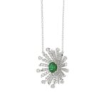 18K WHITE GOLD 1 1/2CT ROUND/BAGUETTE DIAMOND LADIES NECKLACE(COLOR STONE EMERALD/ROUND DIAMOND 7/8CT) - Image 3