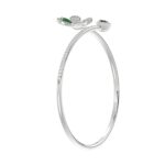 18K WHITE GOLD 1 1/2CT ROUND/PEAR DIAMOND LADIES BANGLE(COLOR STONE PEAR GREEN EMERALD DIAMOND 2 1/2CT) - Image 2