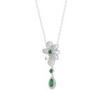 18K WHITE GOLD 1 1/6CT ROUND/EMERALD/PEAR DIAMOND LADIES NECKLACE(COLOR STONE GREEN EMERALD ROUND DIAMOND 1/4CT/PEAR DIAMOND 1/2CT) - Image 3