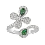 18K WHITE GOLD 1 1/6CT ROUND/PEAR DIAMOND LADIES RING(COLOR STONE PEAR GREEN EMERALD DIAMOND 1/3CT) - Image 2