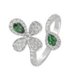 18K WHITE GOLD 1 1/6CT ROUND/PEAR DIAMOND LADIES RING(COLOR STONE PEAR GREEN EMERALD DIAMOND 1/3CT) - Image 4