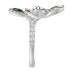 18K WHITE GOLD 1 1/6CT ROUND/PEAR DIAMOND LADIES RING(COLOR STONE PEAR GREEN EMERALD DIAMOND 1/3CT) - Image 6