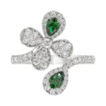 18K WHITE GOLD 1 1/6CT ROUND/PEAR DIAMOND LADIES RING(COLOR STONE PEAR GREEN EMERALD DIAMOND 1/3CT) - Image 7