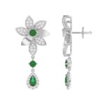 18K WHITE GOLD 1 3/4CT ROUND/PEAR DIAMOND LADIES EARRINGS(COLOR STONE GREEN EMERALD DIAMOND 1/2CT/PEAR DIAMOND 1/2CT) - Image 2