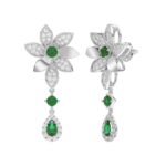 18K WHITE GOLD 1 3/4CT ROUND/PEAR DIAMOND LADIES EARRINGS(COLOR STONE GREEN EMERALD DIAMOND 1/2CT/PEAR DIAMOND 1/2CT) - Image 3