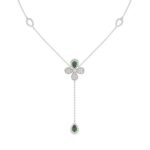 18K WHITE GOLD 1 7/8CT ROUND/PEAR DIAMOND LADIES NECKLACE(COLOR STONE PEAR GREEN EMERALD DIAMOND 7/8CT)