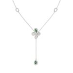 18K WHITE GOLD 1 7/8CT ROUND/PEAR DIAMOND LADIES NECKLACE(COLOR STONE PEAR GREEN EMERALD DIAMOND 7/8CT) - Image 2