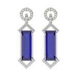 18K WHITE GOLD 10CT ROUND/RECTANGLE ONYX DIAMOND LADIES EARRINGS