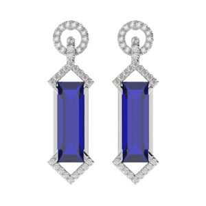 18K WHITE GOLD 10CT ROUND/RECTANGLE ONYX DIAMOND LADIES EARRINGS