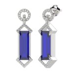 18K WHITE GOLD 10CT ROUND/RECTANGLE ONYX DIAMOND LADIES EARRINGS - Image 2