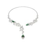 18K WHITE GOLD 11 3/4CT ROUND/PEAR/MARQUISE DIAMOND LADIES NECKLACE(COLOR STONE GREEN EMERALD PEAR DIAMOND 4 1/6CT/MARQUISE DIAMOND 3 5/8CT) - Image 3