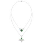 18K WHITE GOLD 2 1/2CT ROUND/PEAR DIAMOND LADIES NECKLACE(COLOR STONE GREEN EMERALD PEAR DIAMOND 1/4CT/ROUND DIAMOND 1 3/4CT)