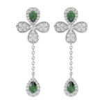 18K WHITE GOLD 2 1/4CT ROUND/PEAR DIAMOND LADIES EARRINGS(COLOR STONE PEAR GREEN EMERALD DIAMOND 1 1/4CT)
