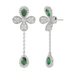 18K WHITE GOLD 2 1/4CT ROUND/PEAR DIAMOND LADIES EARRINGS(COLOR STONE PEAR GREEN EMERALD DIAMOND 1 1/4CT) - Image 2