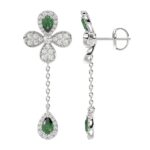 18K WHITE GOLD 2 1/4CT ROUND/PEAR DIAMOND LADIES EARRINGS(COLOR STONE PEAR GREEN EMERALD DIAMOND 1 1/4CT) - Image 3