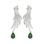 18K WHITE GOLD 2 3/8CT ROUND/PEAR DIAMOND LADIES EARRINGS(COLOR STONE EMERALD/PEAR DIAMOND 1 3/8CT)