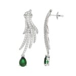 18K WHITE GOLD 2 3/8CT ROUND/PEAR DIAMOND LADIES EARRINGS(COLOR STONE EMERALD/PEAR DIAMOND 1 3/8CT) - Image 2