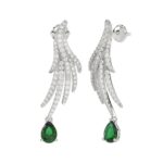 18K WHITE GOLD 2 3/8CT ROUND/PEAR DIAMOND LADIES EARRINGS(COLOR STONE EMERALD/PEAR DIAMOND 1 3/8CT) - Image 3