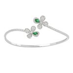 18K WHITE GOLD 2CT ROUND/PEAR DIAMOND LADIES BANGLE(COLOR STONE PEAR GREEN EMERALD DIAMOND 1/2CT)