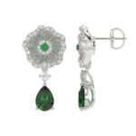 18K WHITE GOLD 2CT ROUND/PEAR DIAMOND LADIES EARRINGS(COLOR STONE GREEN EMERALD ROUND DIAMOND 1/15CT / PEAR DIAMOND 1 3/8CT) - Image 3
