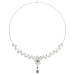 18K WHITE GOLD 3 1/5CT ROUND/EMERALD/PEAR DIAMOND LADIES NECKLACE(COLOR STONE GREEN EMERALD/ROUND DIAMOND 1/4CT/PEAR DIAMOND 1/2CT)