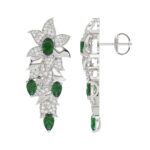 18K WHITE GOLD 3 5/8CT ROUND/OVAL/PEAR DIAMOND LADIES EARRINGS(COLOR STONE GREEN EMERALD OVAL 1CT/PEAR DIAMOND 1 1/2CT) - Image 2