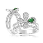 18K WHITE GOLD 3/4CT ROUND/PEAR DIAMOND LADIES RING(COLOR STONE PEAR GREEN EMERALD DIAMOND 1/4CT)