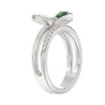 18K WHITE GOLD 3/4CT ROUND/PEAR DIAMOND LADIES RING(COLOR STONE PEAR GREEN EMERALD DIAMOND 1/4CT) - Image 2