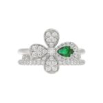 18K WHITE GOLD 3/4CT ROUND/PEAR DIAMOND LADIES RING(COLOR STONE PEAR GREEN EMERALD DIAMOND 1/4CT) - Image 5