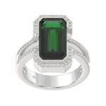 18K WHITE GOLD 4 1/4CT ROUND/EMERALD DIAMOND LADIES RING(COLOR STONE EMERALD DIAMOND 4 CT) - Image 2