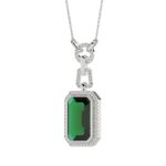 18K WHITE GOLD 4 7/8CT ROUND/EMERALD/ONYX DIAMOND LADIES NECKLACE WITH CHAIN(COLOR STONE EMERALD DIAMOND 4 1/2CT) - Image 3