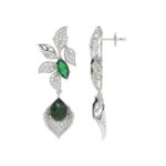 18K WHITE GOLD 4 7/8CT ROUND/PEAR/MARQUISE DIAMOND LADIES EARRINGS(COLOR STONE GREEN EMERALD PEAR DIAMOND 4 5/8CT/MARQUISE DIAMOND 1 1/5CT) - Image 2
