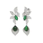 18K WHITE GOLD 4 7/8CT ROUND/PEAR/MARQUISE DIAMOND LADIES EARRINGS(COLOR STONE GREEN EMERALD PEAR DIAMOND 4 5/8CT/MARQUISE DIAMOND 1 1/5CT) - Image 3