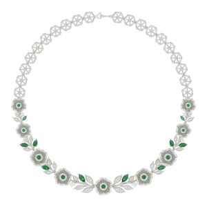 18K WHITE GOLD 6 1/3CT ROUND/EMERALD/PEAR/MARQUISE DIAMOND LADIES NECKLACE(COLOR STONE GREEN EMERALD ROUND DIAMOND 3/8CT / PEAR DIAMOND 1/2CT / MARQUI
