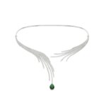 18K WHITE GOLD 6CT ROUND/PEAR DIAMOND LADIES NECKLACE(COLOR STONE EMERALD/PEAR 4 1/6CT)