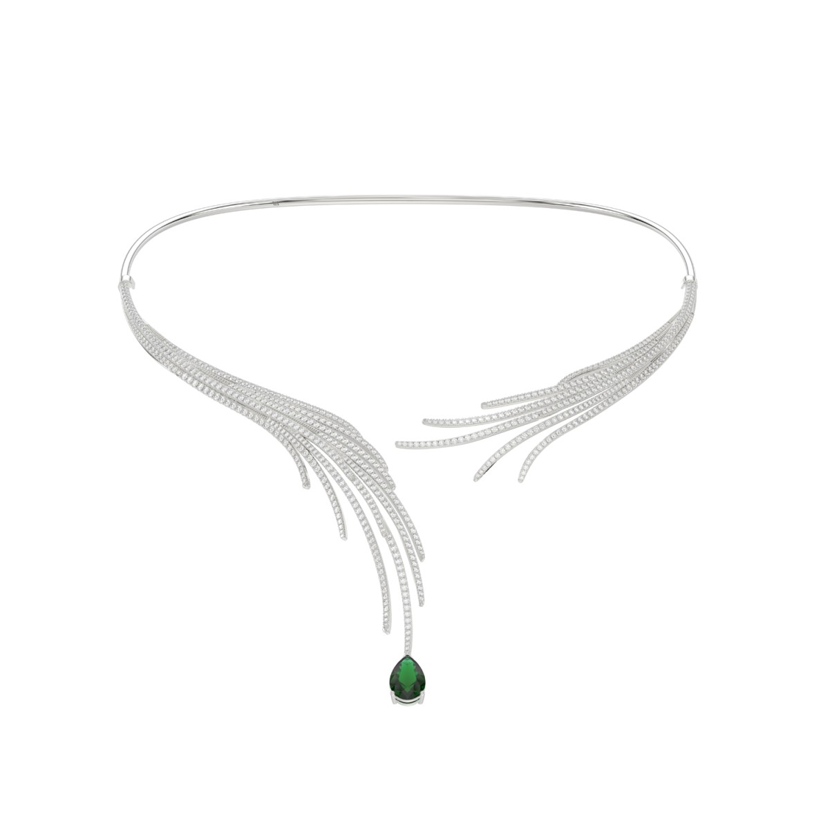 19175414_VA21120W-1201x1201.jpg 18K WHITE GOLD 6CT ROUND/PEAR DIAMOND LADIES NECKLACE(COLOR STONE EMERALD/PEAR 4 1/6CT) - Image 1