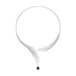 18K WHITE GOLD 6CT ROUND/PEAR DIAMOND LADIES NECKLACE(COLOR STONE EMERALD/PEAR 4 1/6CT) - Image 2