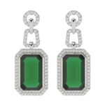 18K WHITE GOLD 7 1/2CT ROUND/EMERALD/ONYX DIAMOND LADIES EARRINGS(COLOR STONE EMERALD DIAMOND 7 CT)