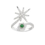 18K WHITE GOLD 7/8CT ROUND/EMERALD DIAMOND LADIES RING(COLOR STONE EMERALD DIAMOND 1/8CT)